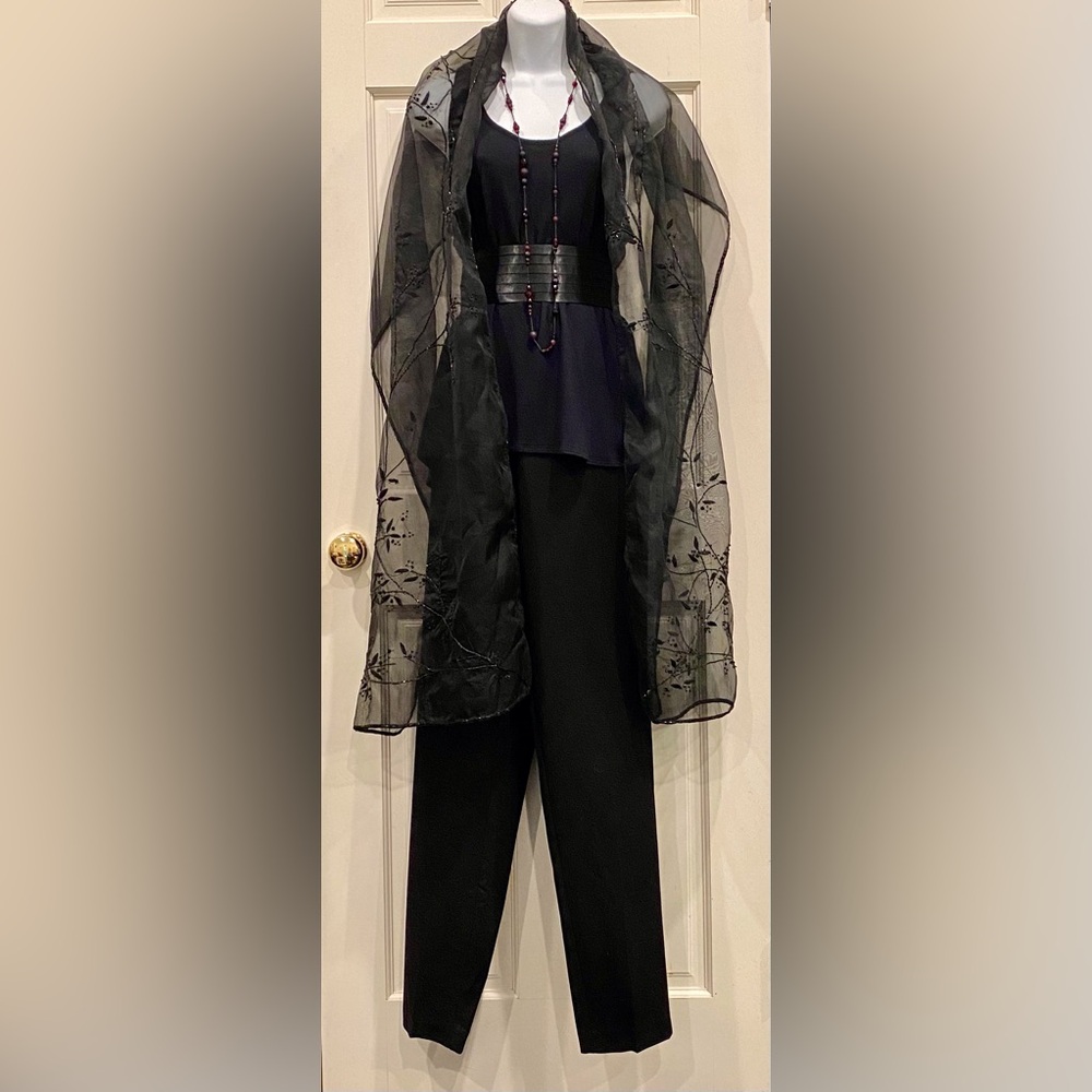 Vintage black organza embroidered shawl